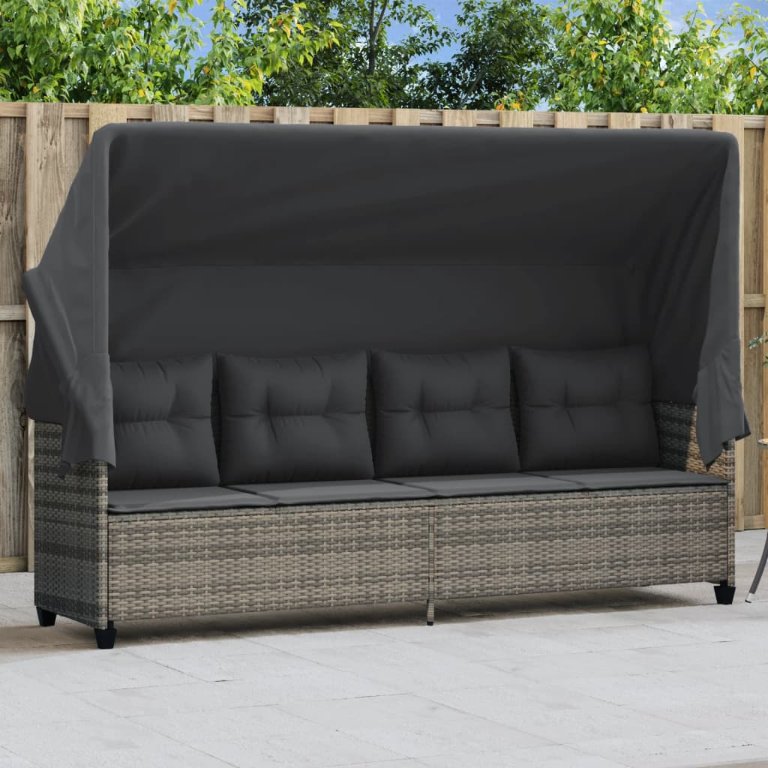 vidaXL Sonnenliege mit Kissen Schwarz Poly Rattan