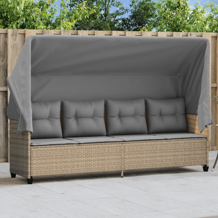 vidaXL Sonnenliege mit Kissen Schwarz Poly Rattan