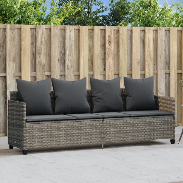 vidaXL Sonnenliege mit Kissen Schwarz Poly Rattan