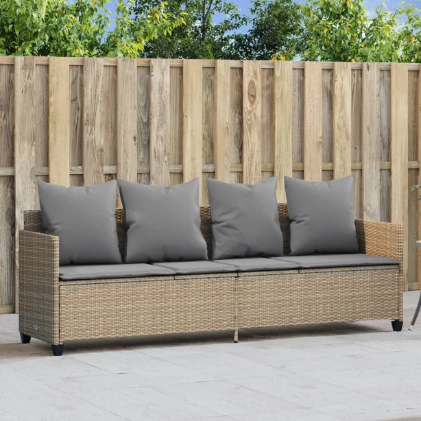 vidaXL Sonnenliege mit Kissen Schwarz Poly Rattan