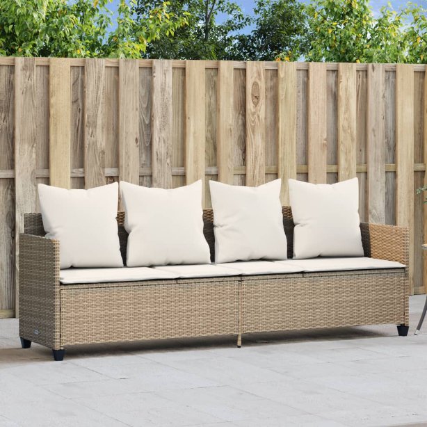 vidaXL Sonnenliege mit Kissen Schwarz Poly Rattan
