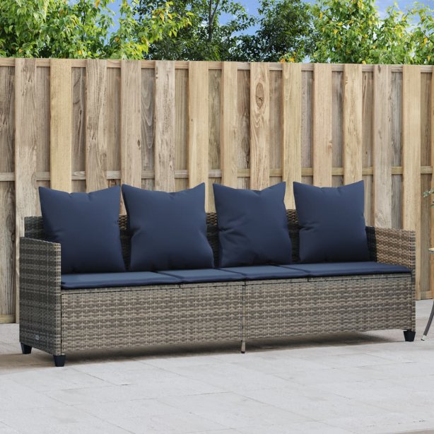 vidaXL Sonnenliege mit Kissen Braun Poly Rattan