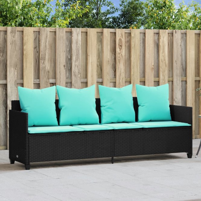 vidaXL Sonnenliege mit Kissen Braun Poly Rattan