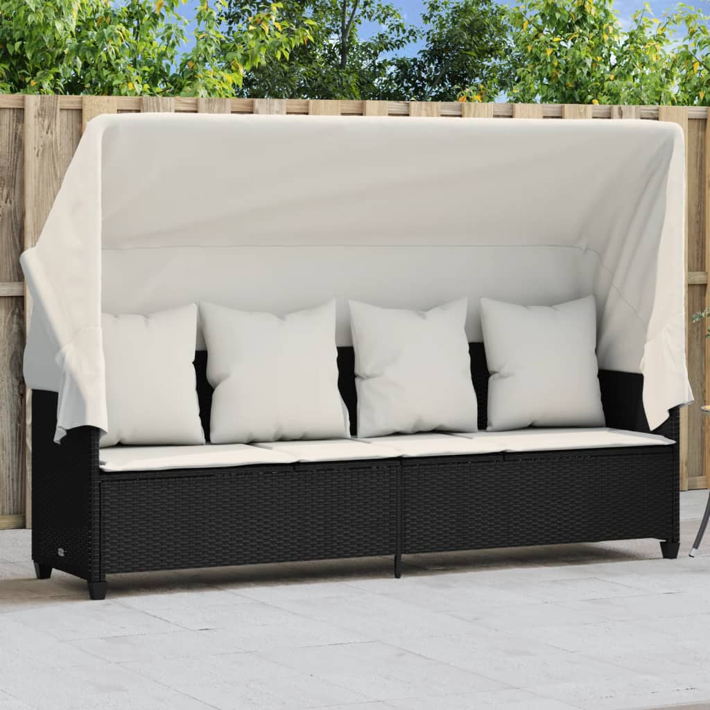 vidaXL Sonnenliege mit Kissen Schwarz Poly Rattan