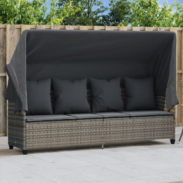 vidaXL Sonnenliege mit Kissen Schwarz Poly Rattan