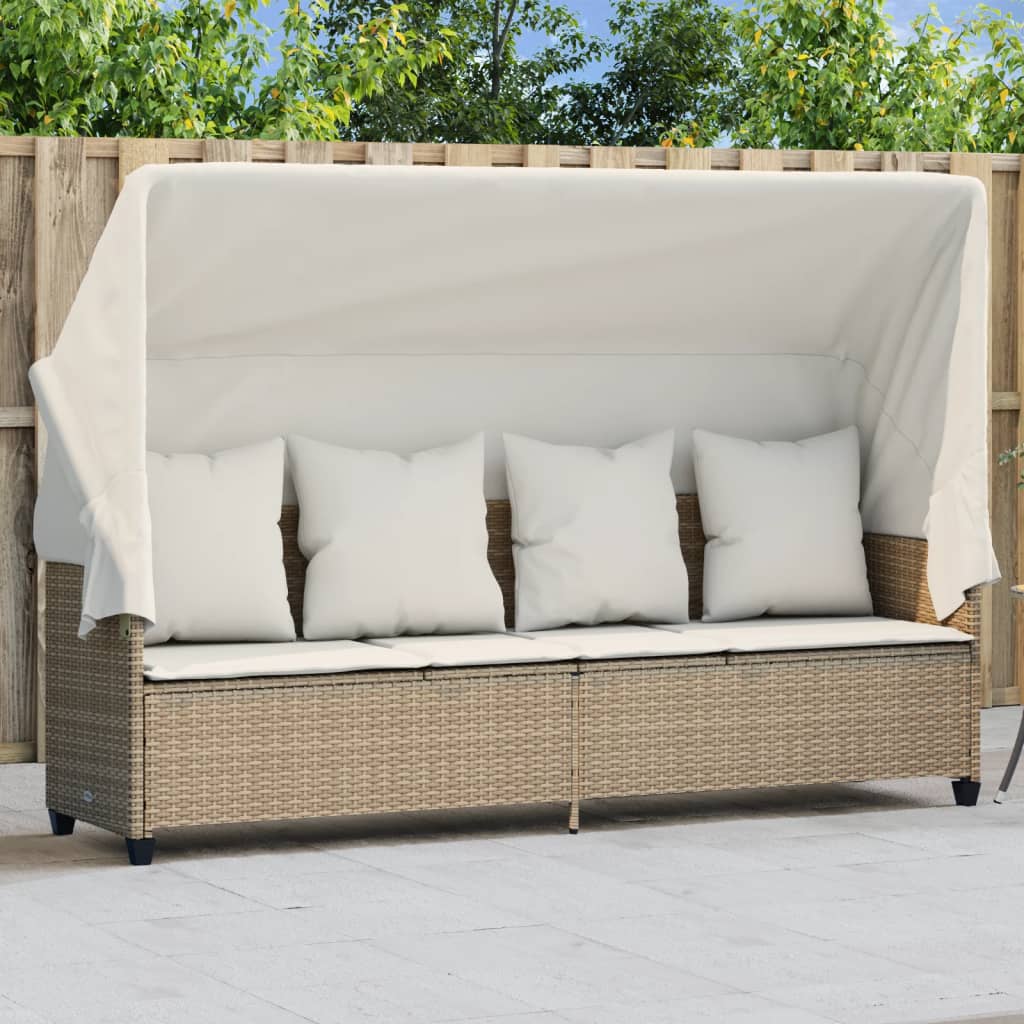 vidaXL Sonnenliege mit Kissen Schwarz Poly Rattan