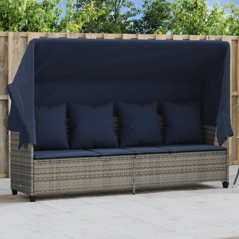 vidaXL Sonnenliege mit Kissen Braun Poly Rattan
