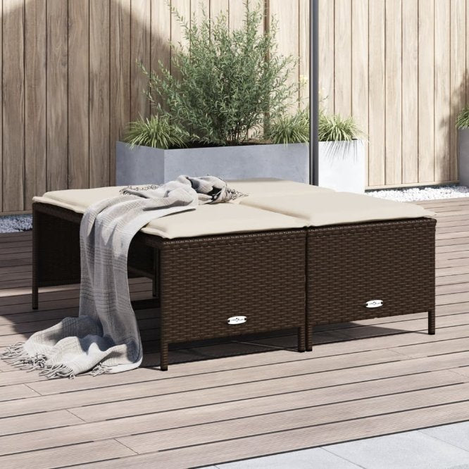 vidaXL Gartenhocker mit Kissen 4 Stk. Schwarz Poly Rattan