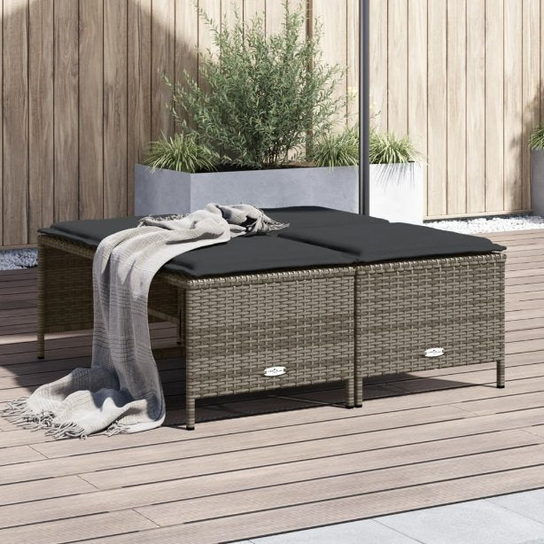 vidaXL Gartenhocker mit Kissen 4 Stk. Schwarz Poly Rattan