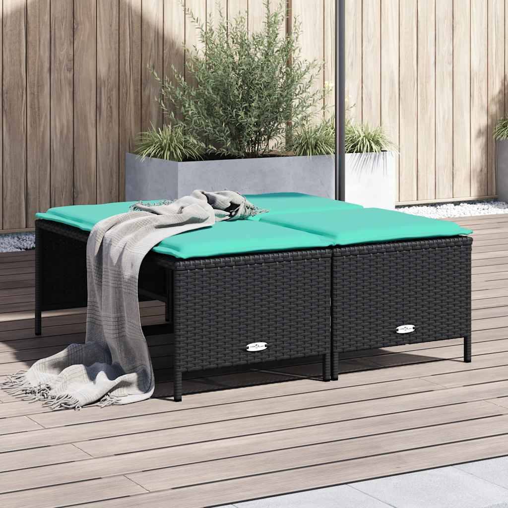 vidaXL Gartenhocker mit Kissen 4 Stk. Braun Poly Rattan