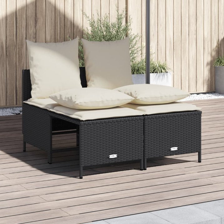 vidaXL 4-tlg. Garten-Sofagarnitur mit Kissen Schwarz Poly Rattan