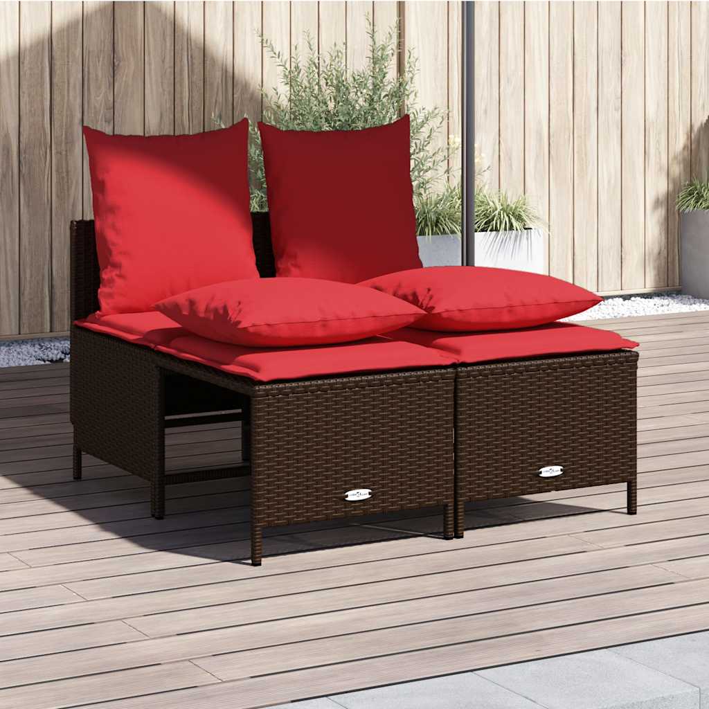 vidaXL 4-teiliges Gartensofa-Set mit Kissen, braun, Polyrattan