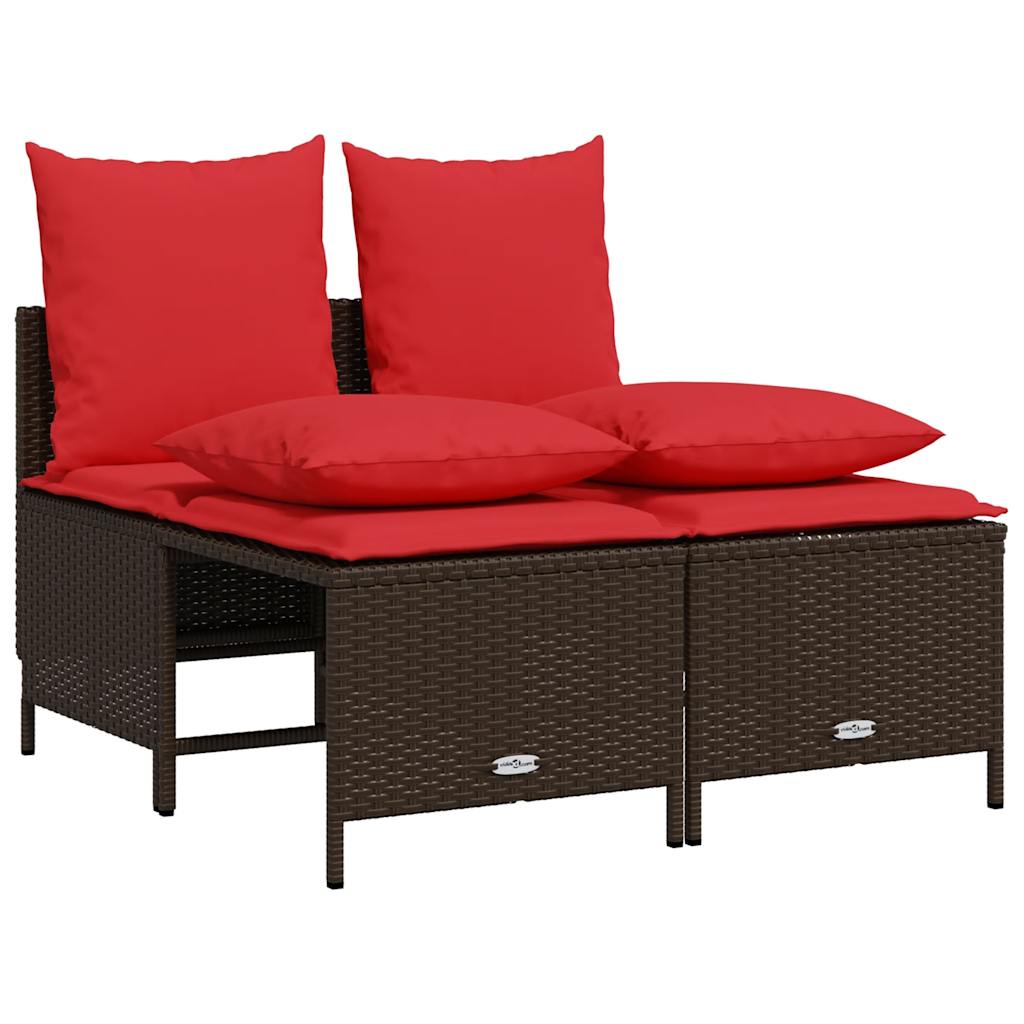 vidaXL 4-teiliges Gartensofa-Set mit Kissen, braun, Polyrattan
