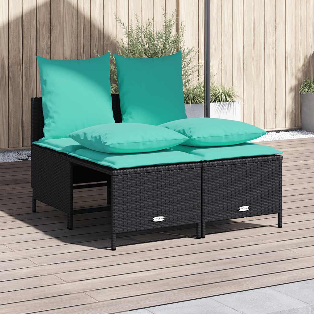 vidaXL 4-teiliges Gartensofa-Set mit Kissen, braun, Polyrattan