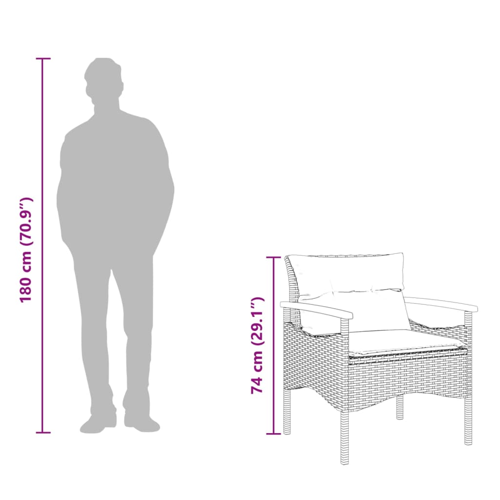 vidaXL 3-tlg. Garten-Sofagarnitur mit Kissen Schwarz Poly Rattan