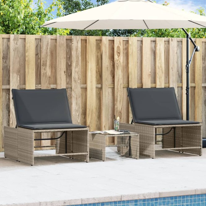 vidaXL Modulare Sonnenliegen 2 Stk. mit Tisch Schwarz Poly Rattan