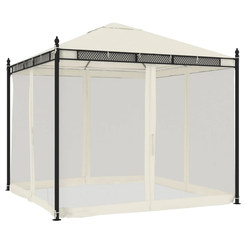 vidaXL Pavillon mit Netzwänden Creme 2,93x2,93 m Stahl