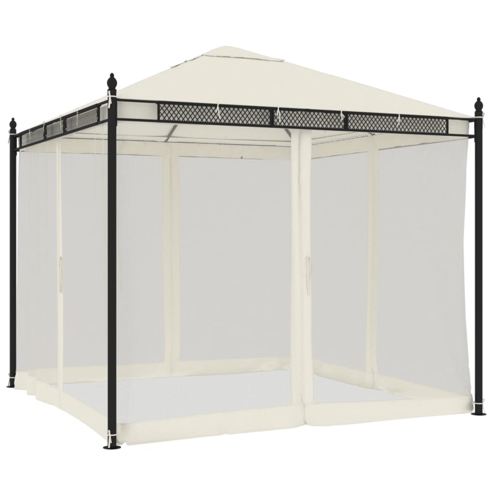 vidaXL Pavillon mit Netzwänden Creme 2,93x2,93 m Stahl
