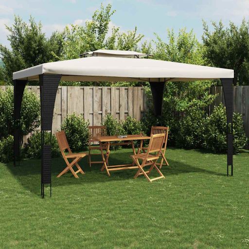 vidaXL Pavillon mit Doppeldach Creme 2,98x2,98 m Stahl
