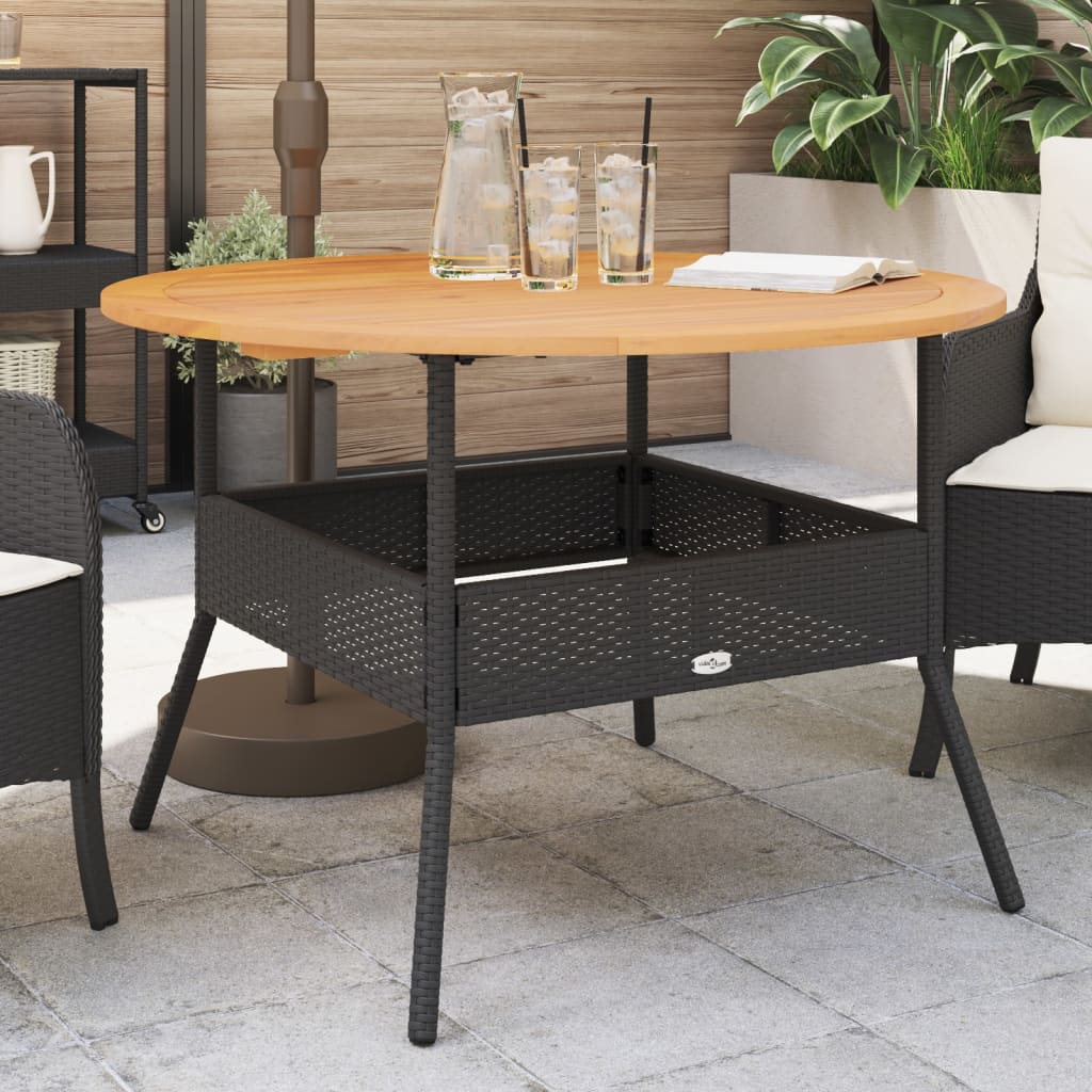 vidaXL Gartentisch mit Holzplatte Schwarz Ø110x71 cm Poly Rattan