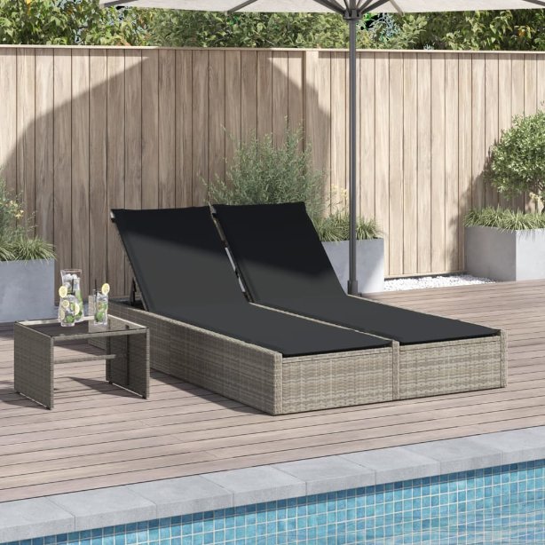 vidaXL Doppel-Sonnenliege mit Kissen Schwarz Poly Rattan