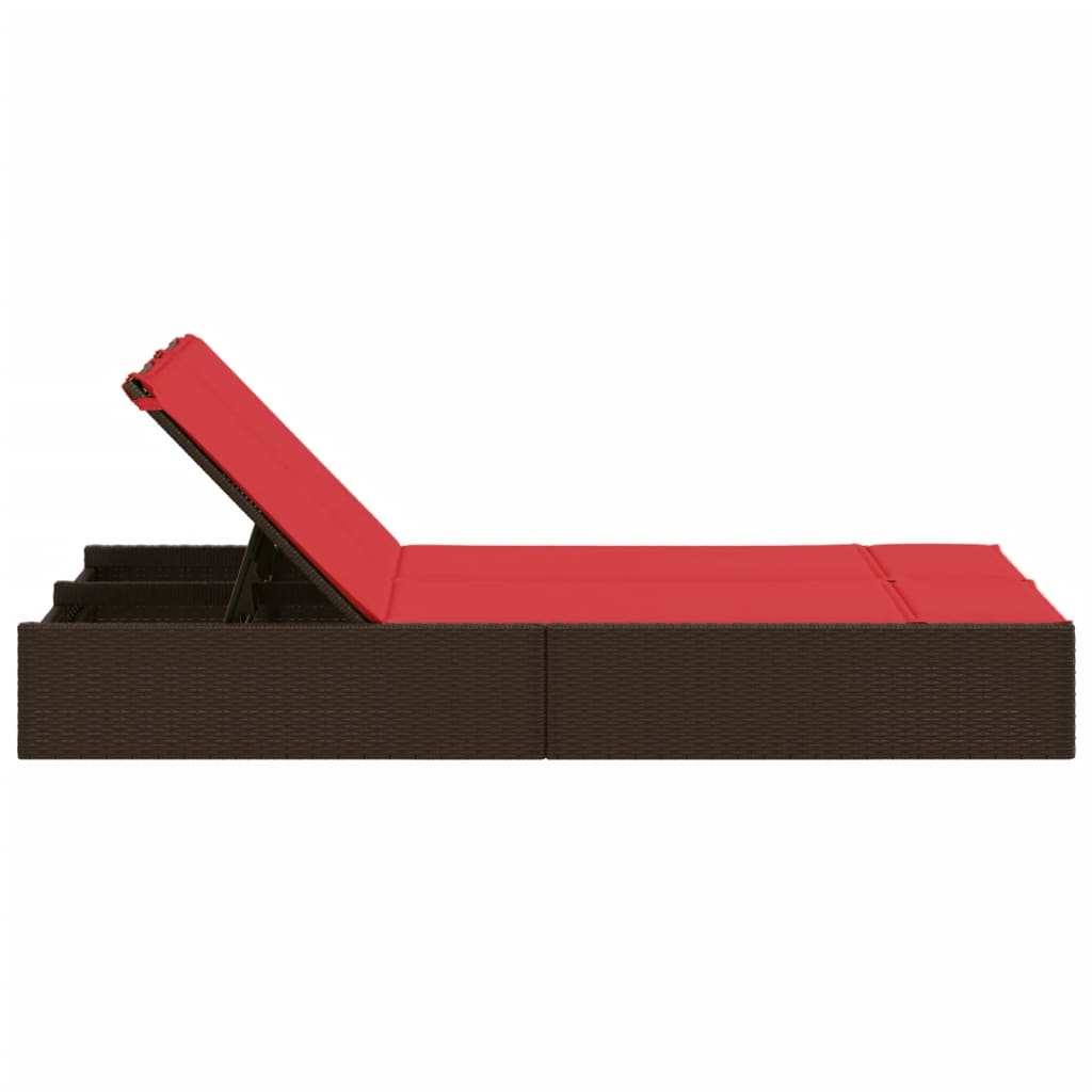 vidaXL Doppelte Sonnenliege mit Kissen Braun Poly Rattan