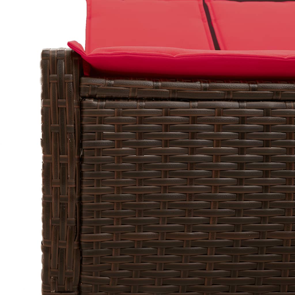 vidaXL Doppelte Sonnenliege mit Kissen Braun Poly Rattan