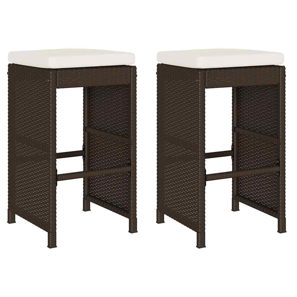 vidaXL Garten-Barhocker mit Kissen 2 Stk. Braun Poly Rattan