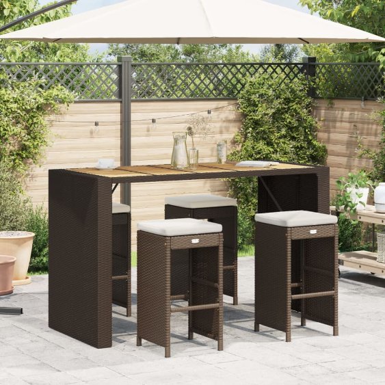 vidaXL Garten-Barhocker mit Kissen 2 Stk. Braun Poly Rattan