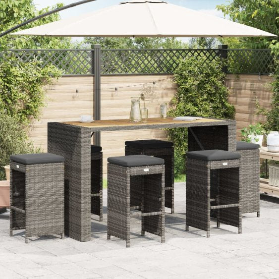 vidaXL Garten-Barhocker mit Kissen 2 Stk. Braun Poly Rattan