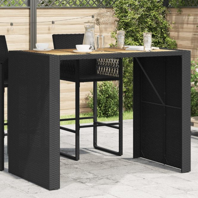 vidaXL Garten-Bartisch mit Holzplatte Schwarz 105x80x110 cm Polyrattan