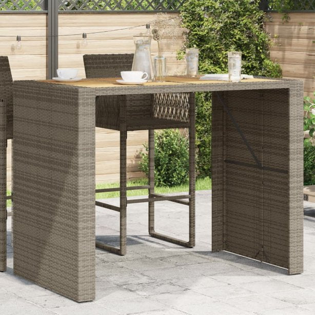 vidaXL Garten-Bartisch mit Holzplatte Schwarz 105x80x110 cm Polyrattan