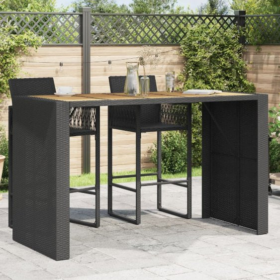 vidaXL Garten-Bartisch mit Holzplatte Schwarz 105x80x110 cm Polyrattan
