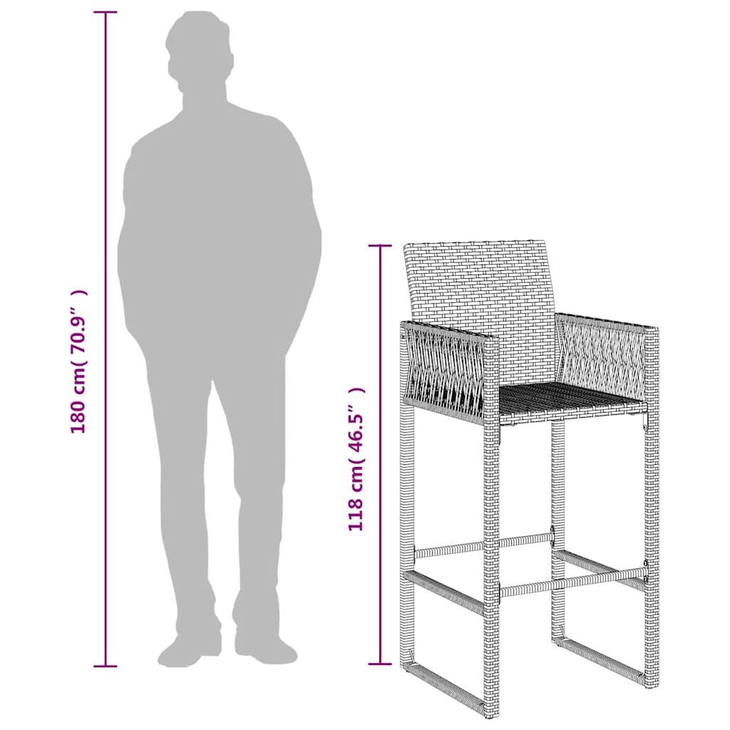 vidaXL Garten-Barhocker 2 Stk. Schwarz Poly Rattan