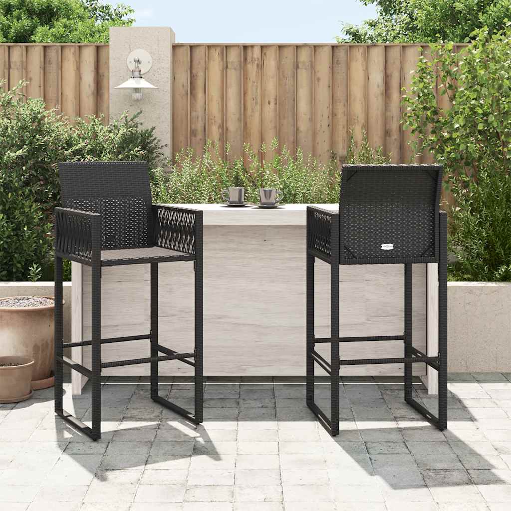 vidaXL Garten-Barhocker 2 Stk. Schwarz Poly Rattan