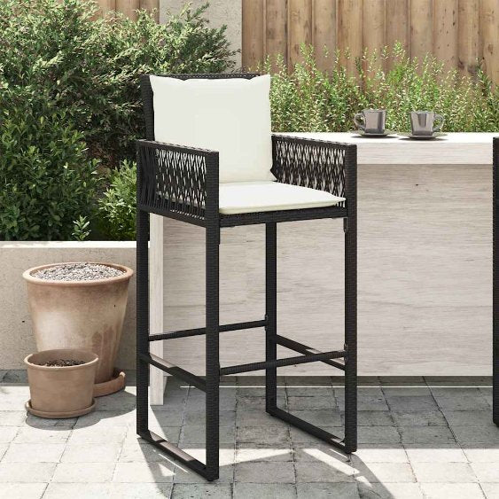 vidaXL Garten-Barhocker 2 Stk. Schwarz Poly Rattan