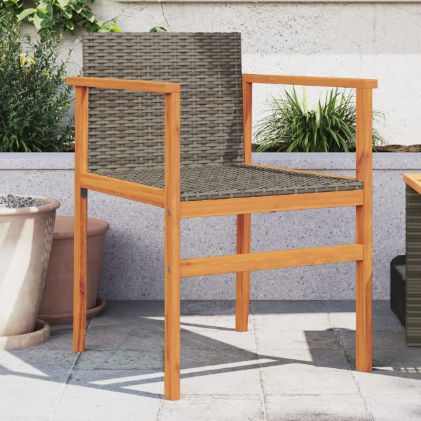 vidaXL Gartenstühle 2 Stk. Schwarz Poly Rattan und Massivholz