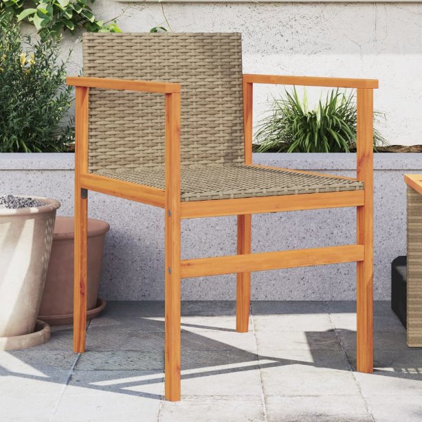 vidaXL Gartenstühle 2 Stk. Schwarz Poly Rattan und Massivholz