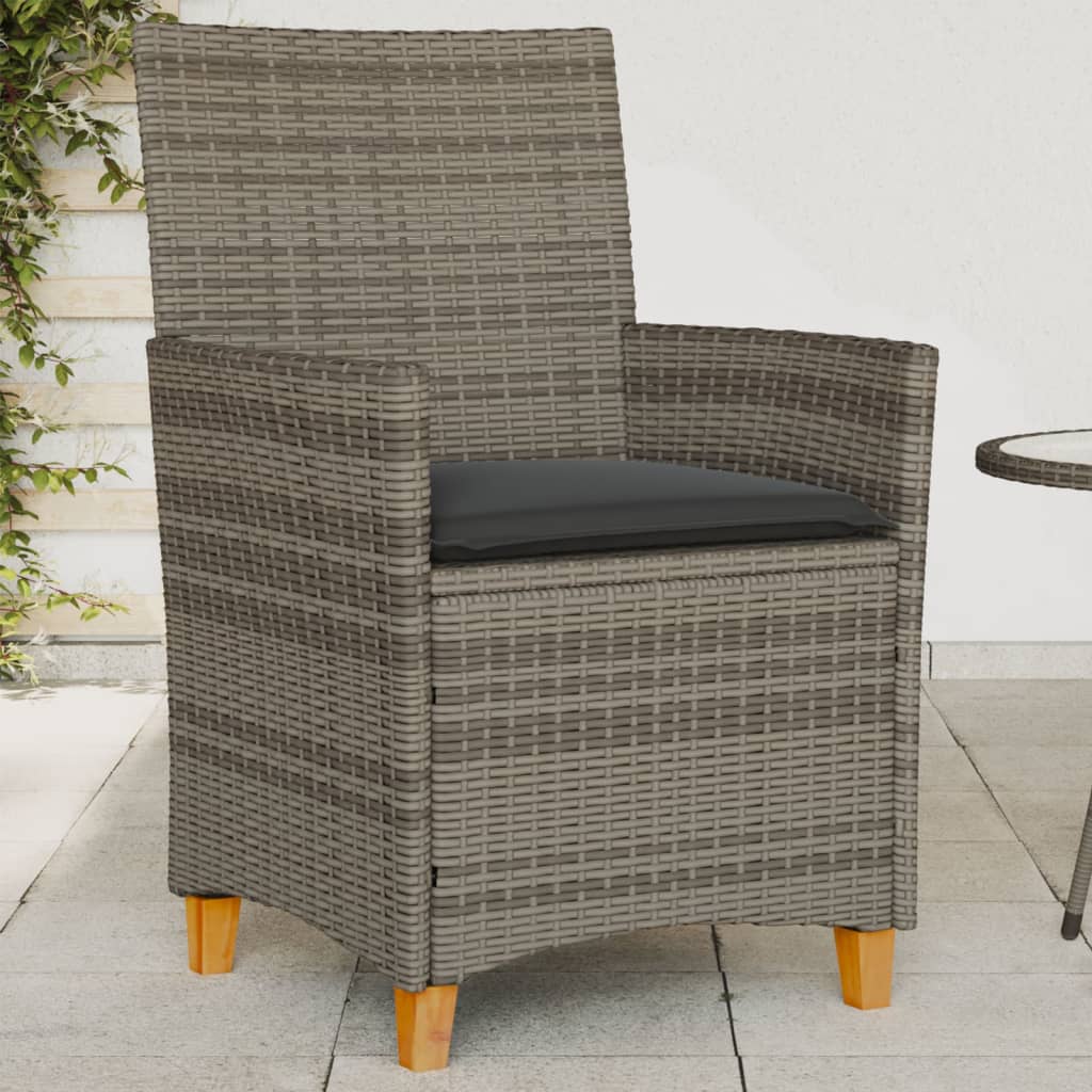 vidaXL Gartenstühle mit Kissen 2 Stk. Schwarz Poly Rattan Massivholz