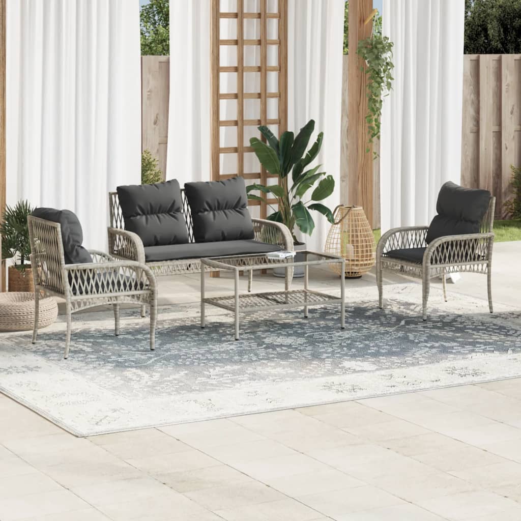 vidaXL 4-tlg. Garten-Sofagarnitur mit Kissen Schwarz Poly Rattan