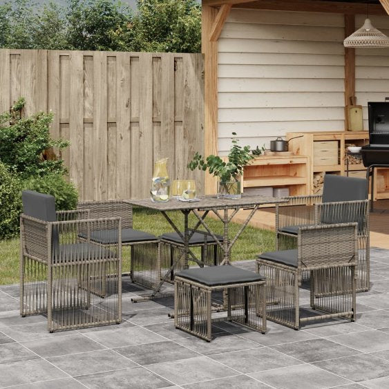 vidaXL 7-tlg. Garten-Essgruppe mit Kissen Schwarz Poly Rattan