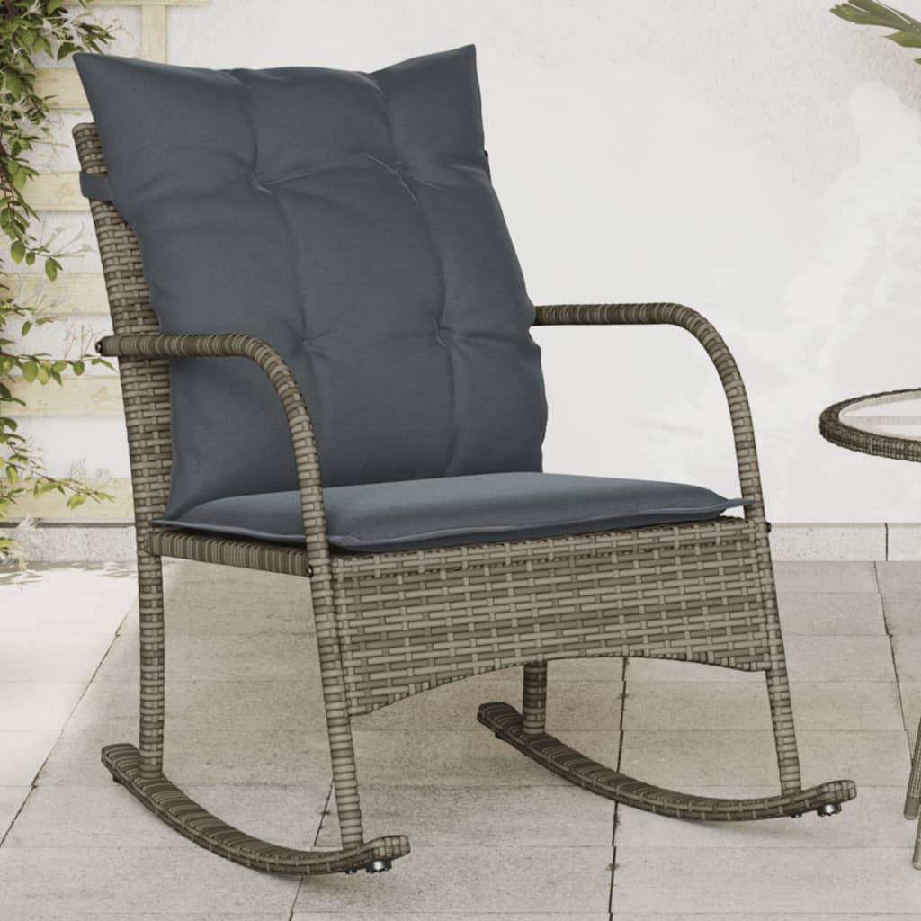 vidaXL Garten-Schaukelstuhl mit Kissen Schwarz Poly Rattan