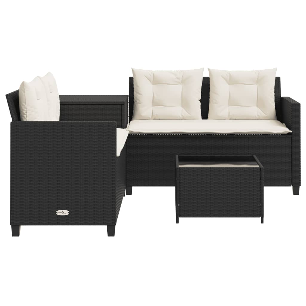 vidaXL Gartensofa in L-Form mit Tisch und Kissen Schwarz Poly Rattan