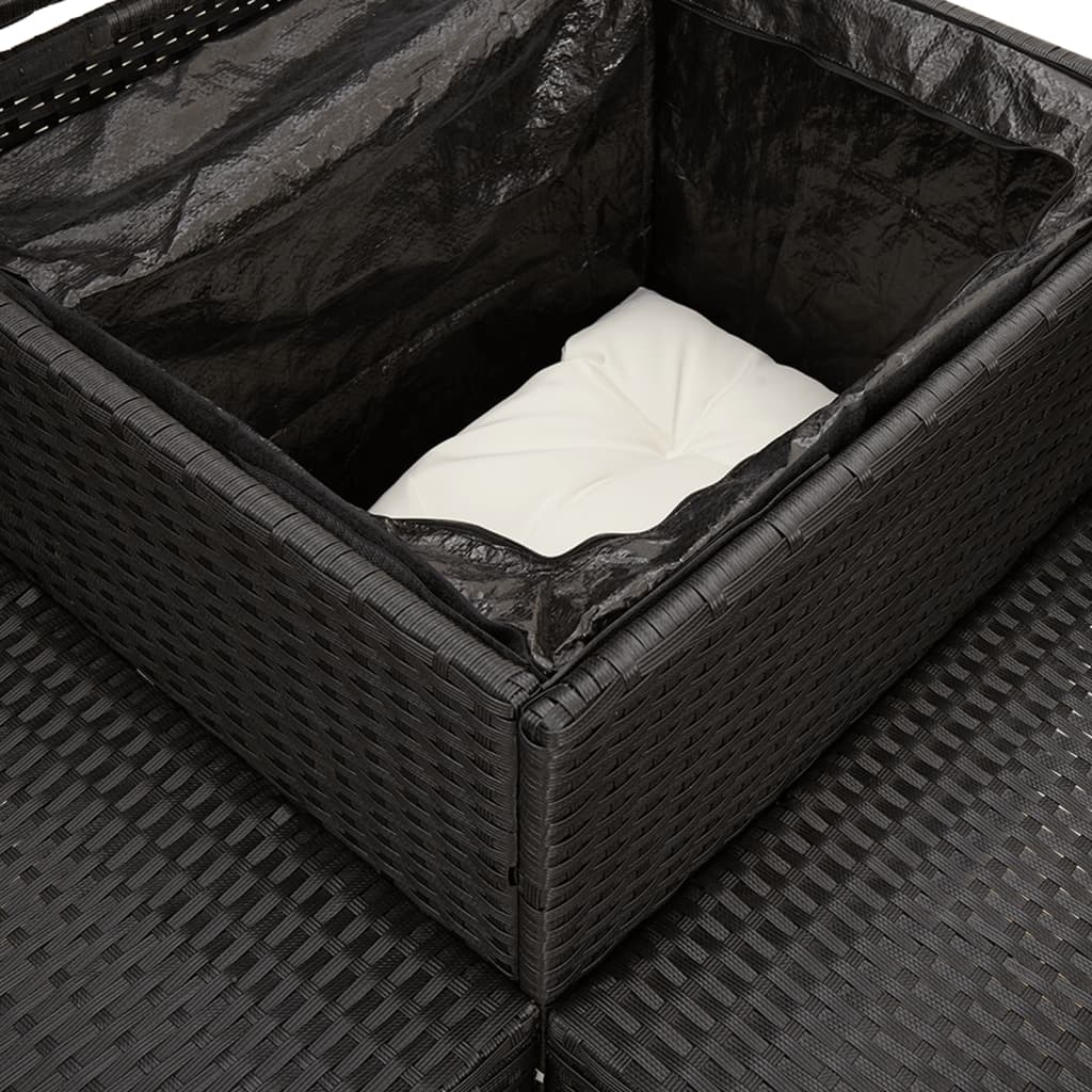 vidaXL Gartensofa in L-Form mit Tisch und Kissen Schwarz Poly Rattan