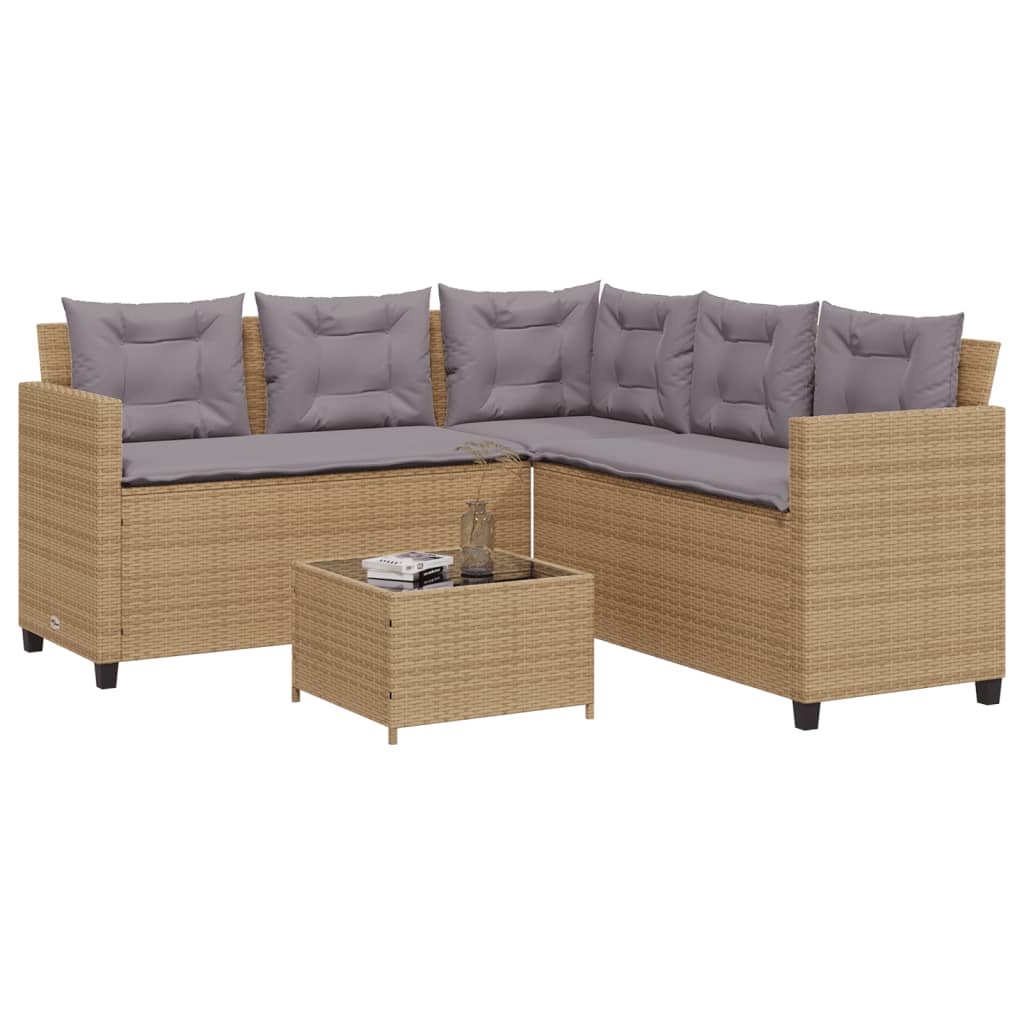 vidaXL Gartensofa in L-Form mit Tisch und Kissen Schwarz Poly Rattan