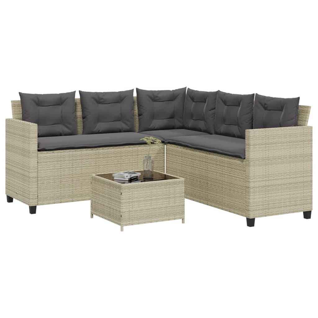 vidaXL Gartensofa in L-Form mit Tisch und Kissen Schwarz Poly Rattan