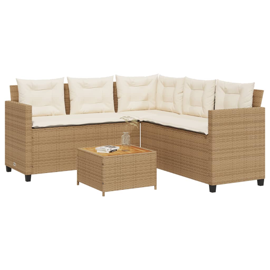 vidaXL Gartensofa in L-Form mit Tisch und Kissen Schwarz Poly Rattan