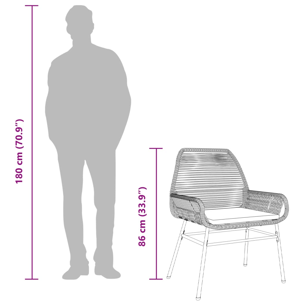 vidaXL Gartenstühle 2 Stk. mit Kissen Schwarz Poly Rattan