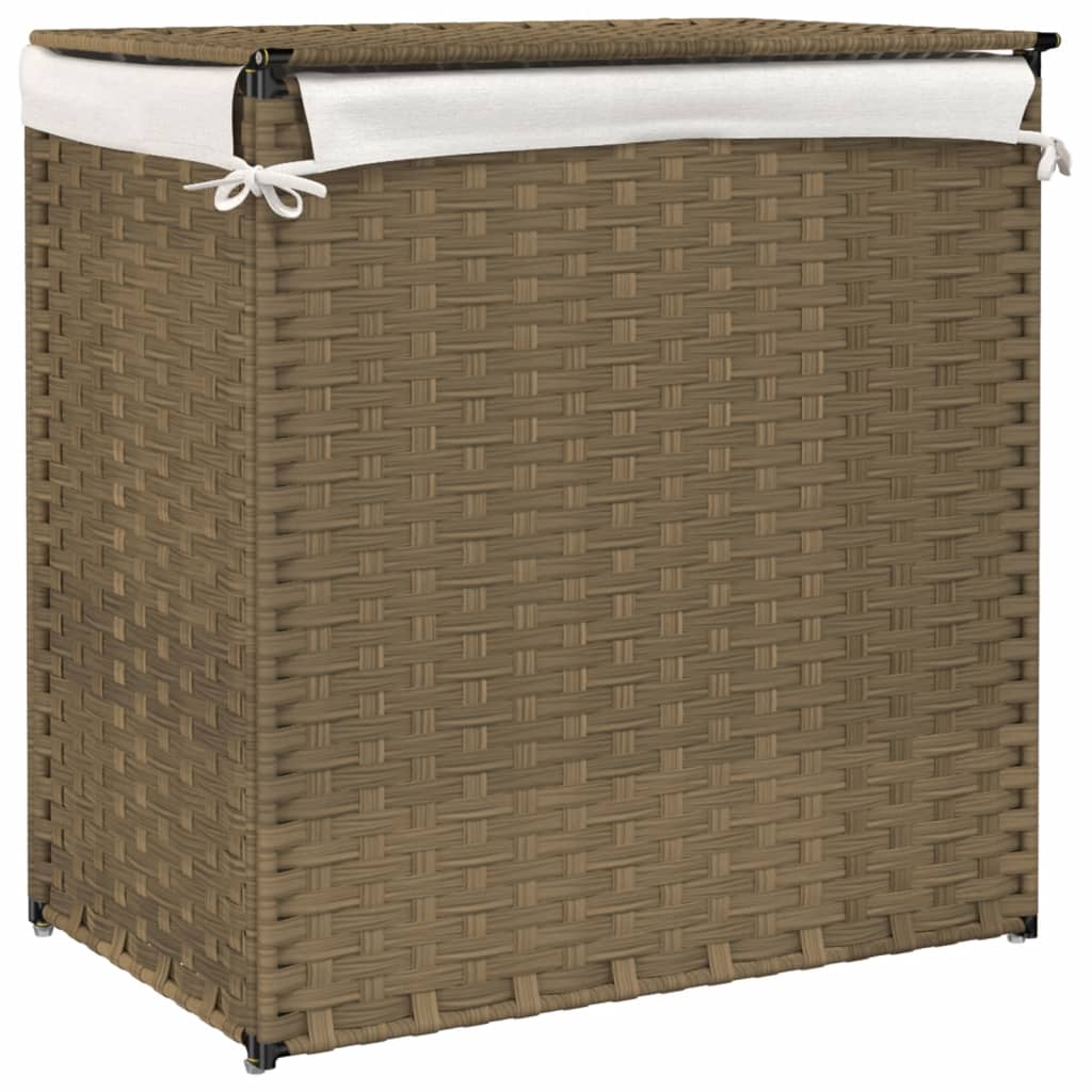 vidaXL Wäschekorb mit 2 Fächern 53x35x57 cm Poly Rattan