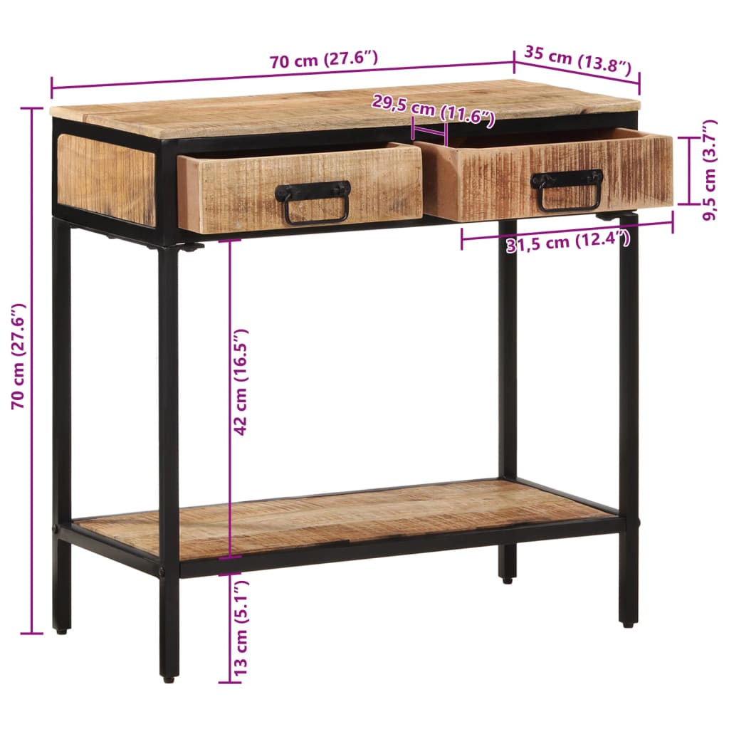 vidaXL Konsolentisch 70x35x70 cm Raues Massivholz Mango
